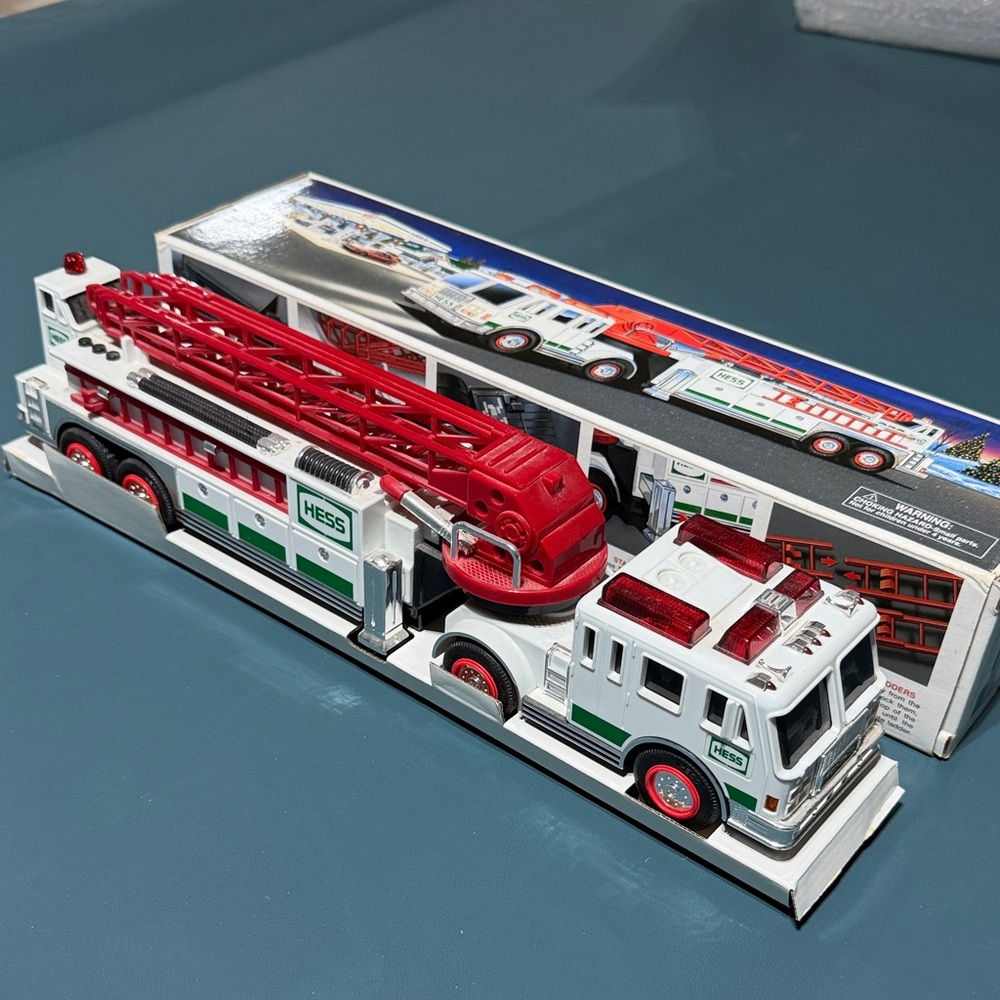 HESS White & Red Fire Truck Toy - Die-Cast Ladder Rescue Vehicle